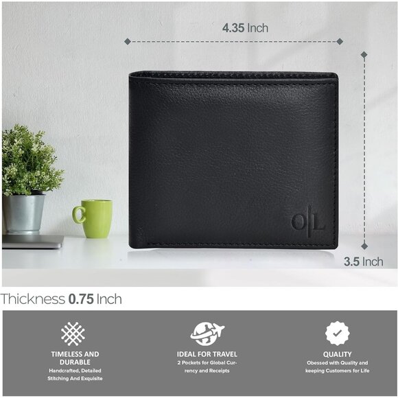 Leather Wallet for Men - RFID Bifold Wallets with 9 Credit Cards 1 ID Window - Picture 9 of 10